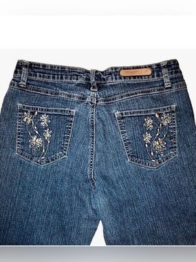 COS Jeans Embroidered Flare Cropped Jeans in Medium Blue Wash/Silver Women’s 8